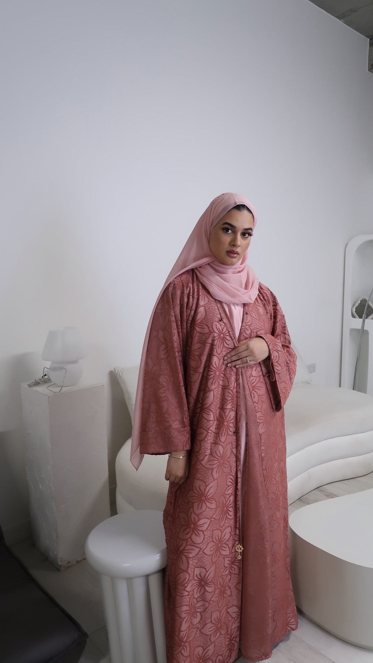 Blush Bloom Velvet Abaya