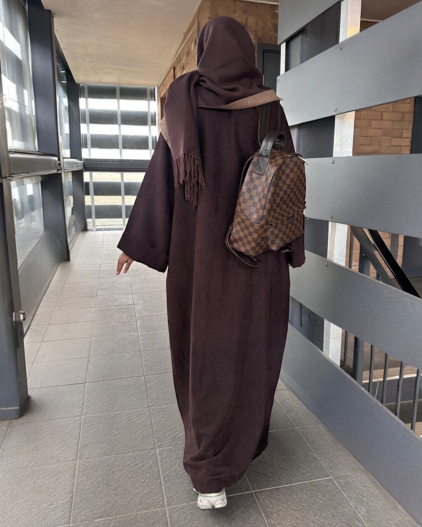 Espresso Brown Open Corduroy Abaya