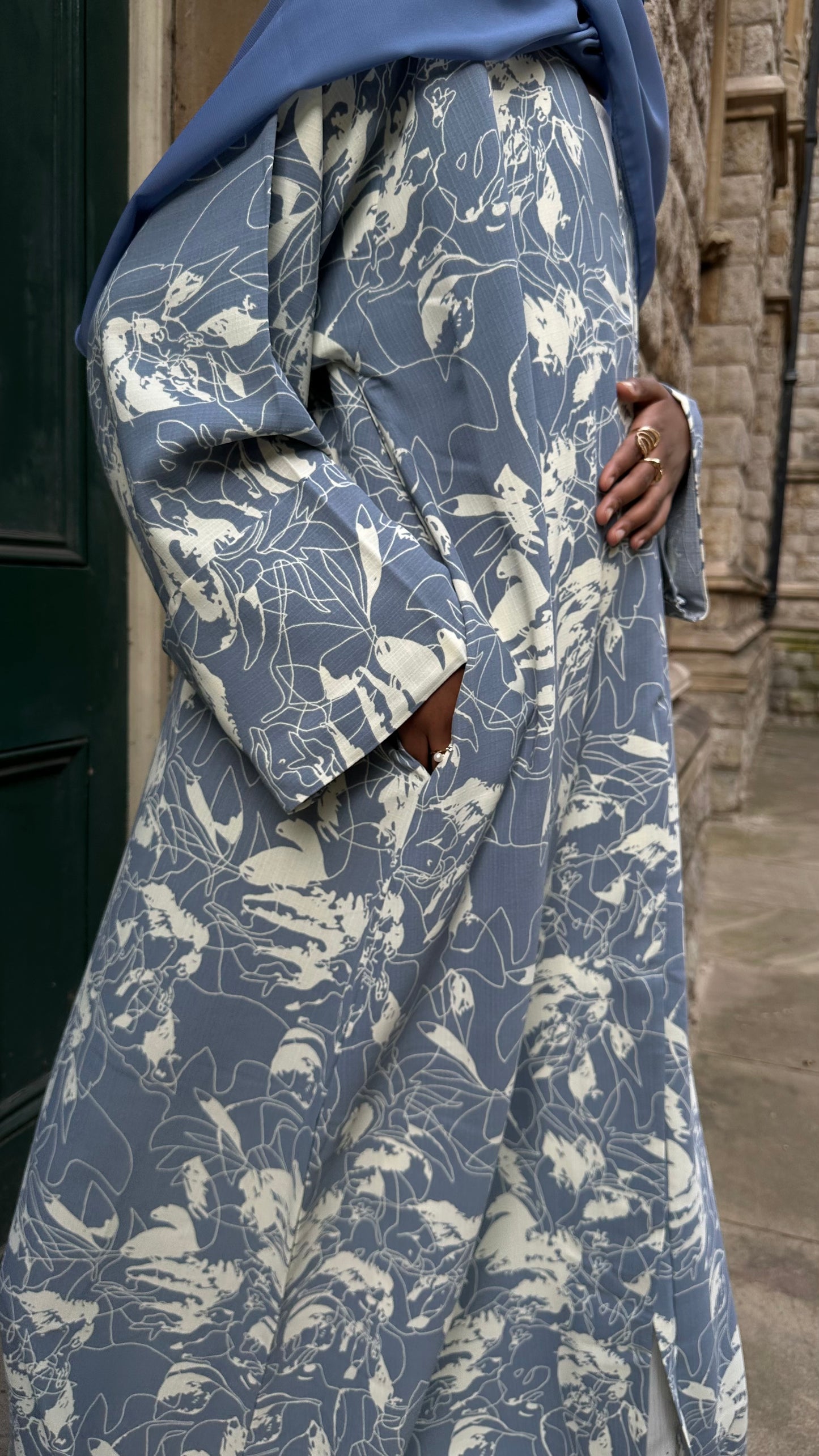 Dusty Blue Open Kimono Abaya