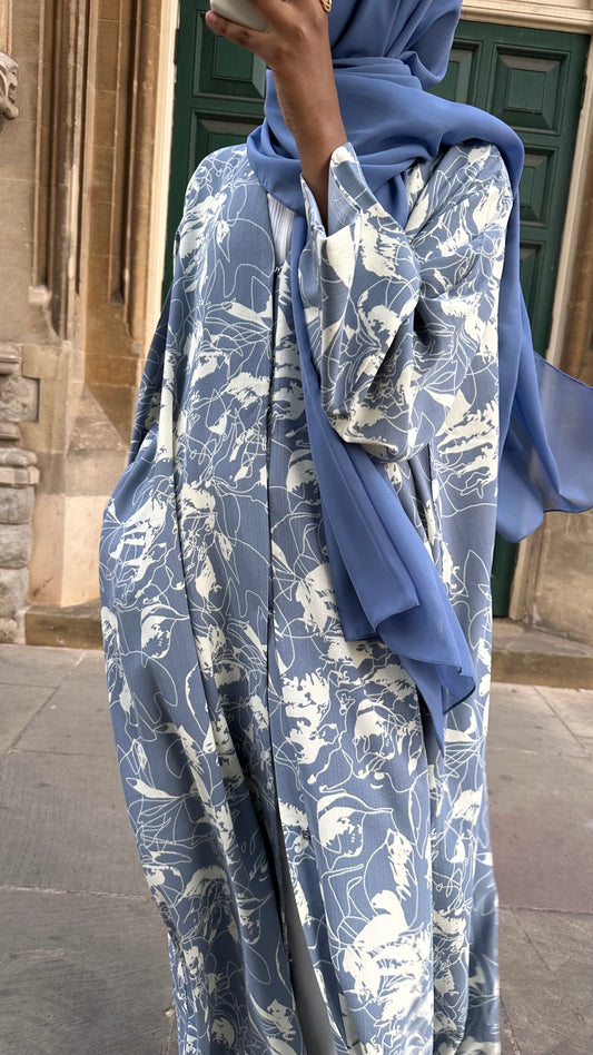 Dusty Blue Open Kimono Abaya