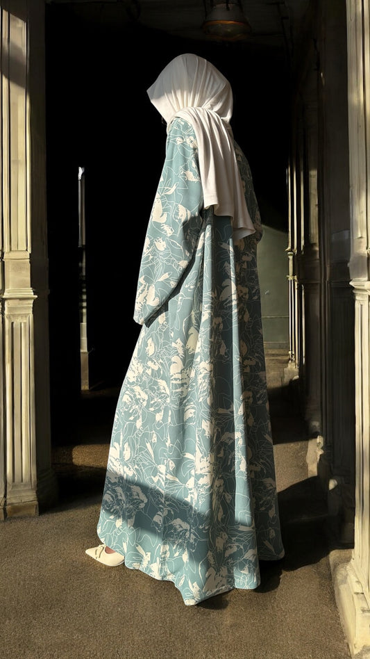 Aqua Floral Abaya Dress