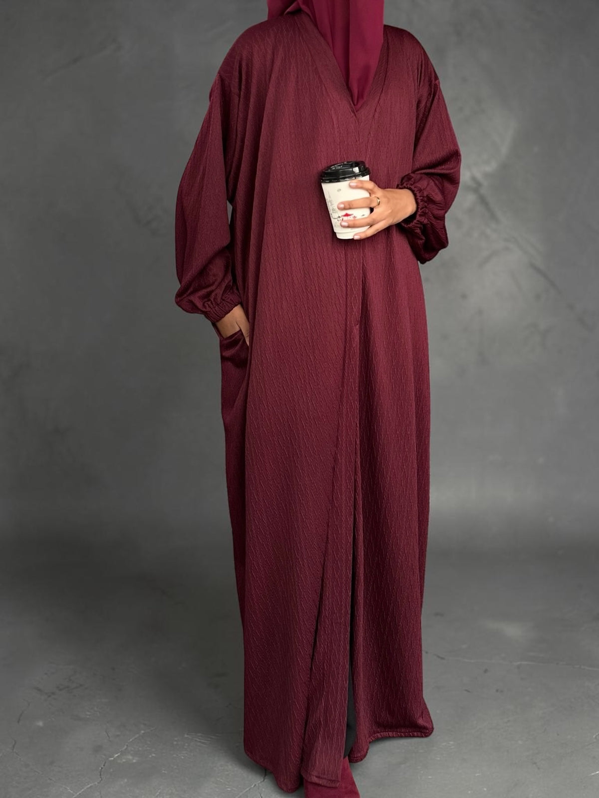 Burgundy Knit Abaya