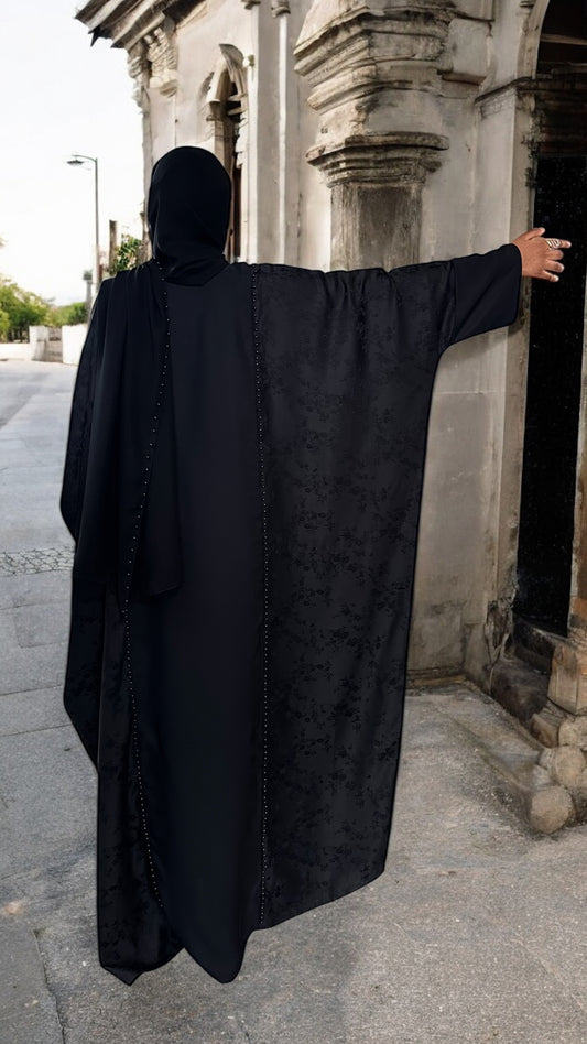 Black Oversized Pearl Abaya