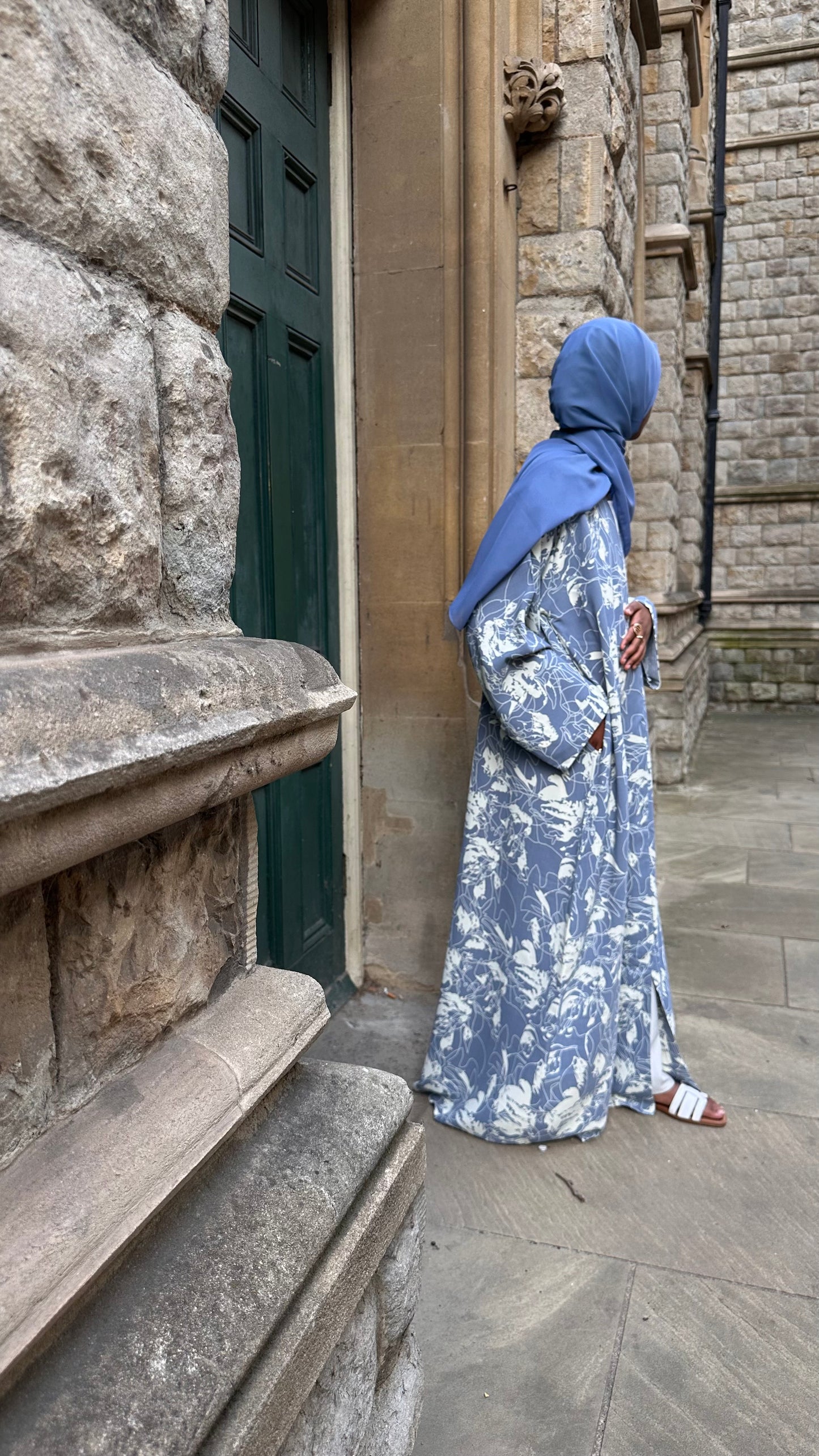 Dusty Blue Open Kimono Abaya