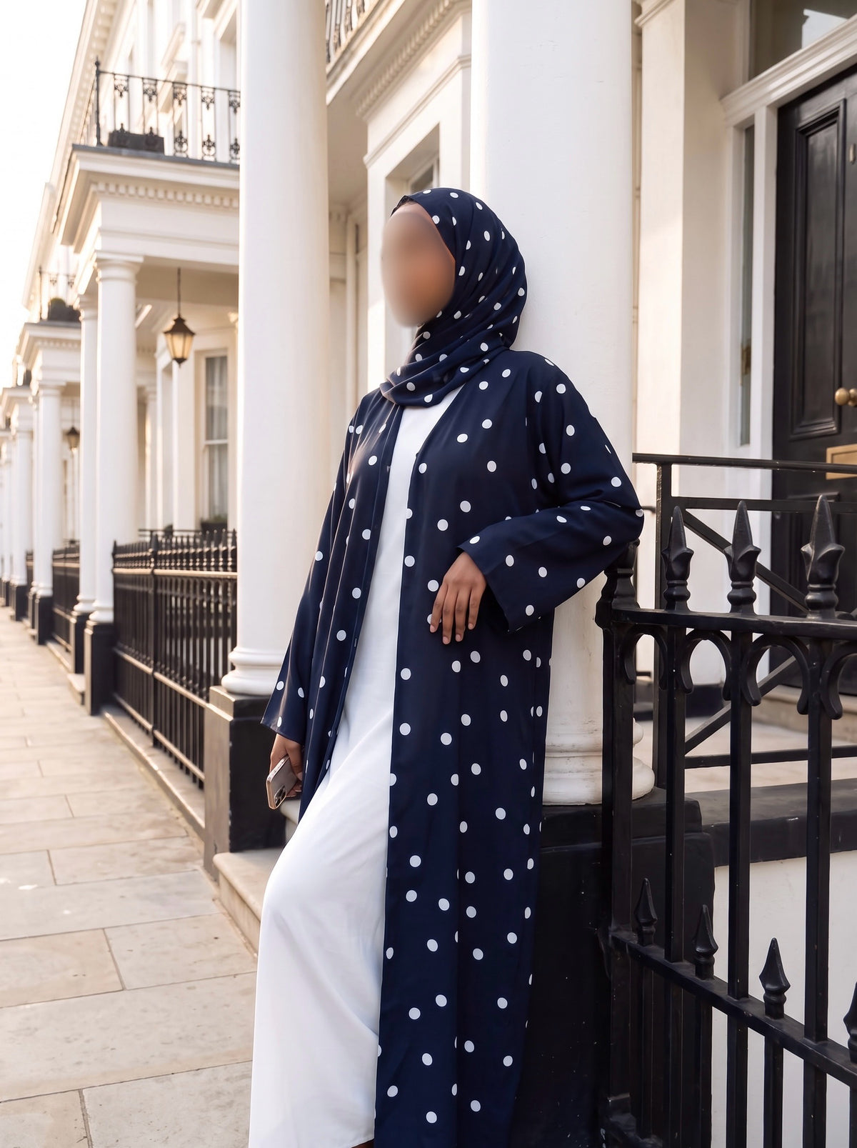 Sapphire Navy Fully Lined Polka Abaya Set