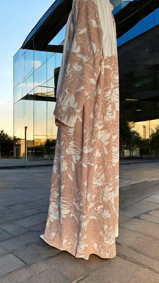 Blush Beige Floral Abaya Dress