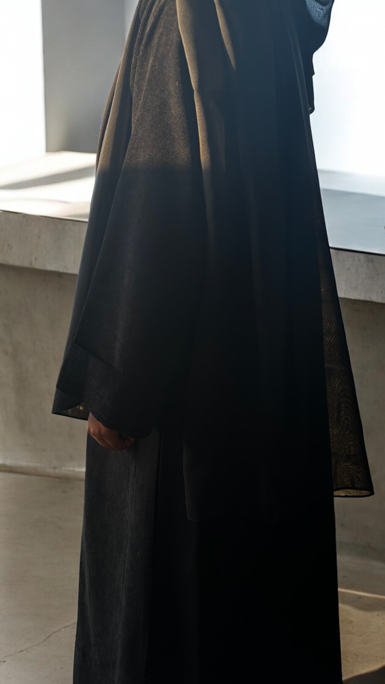 Corduroy Black Open Abaya