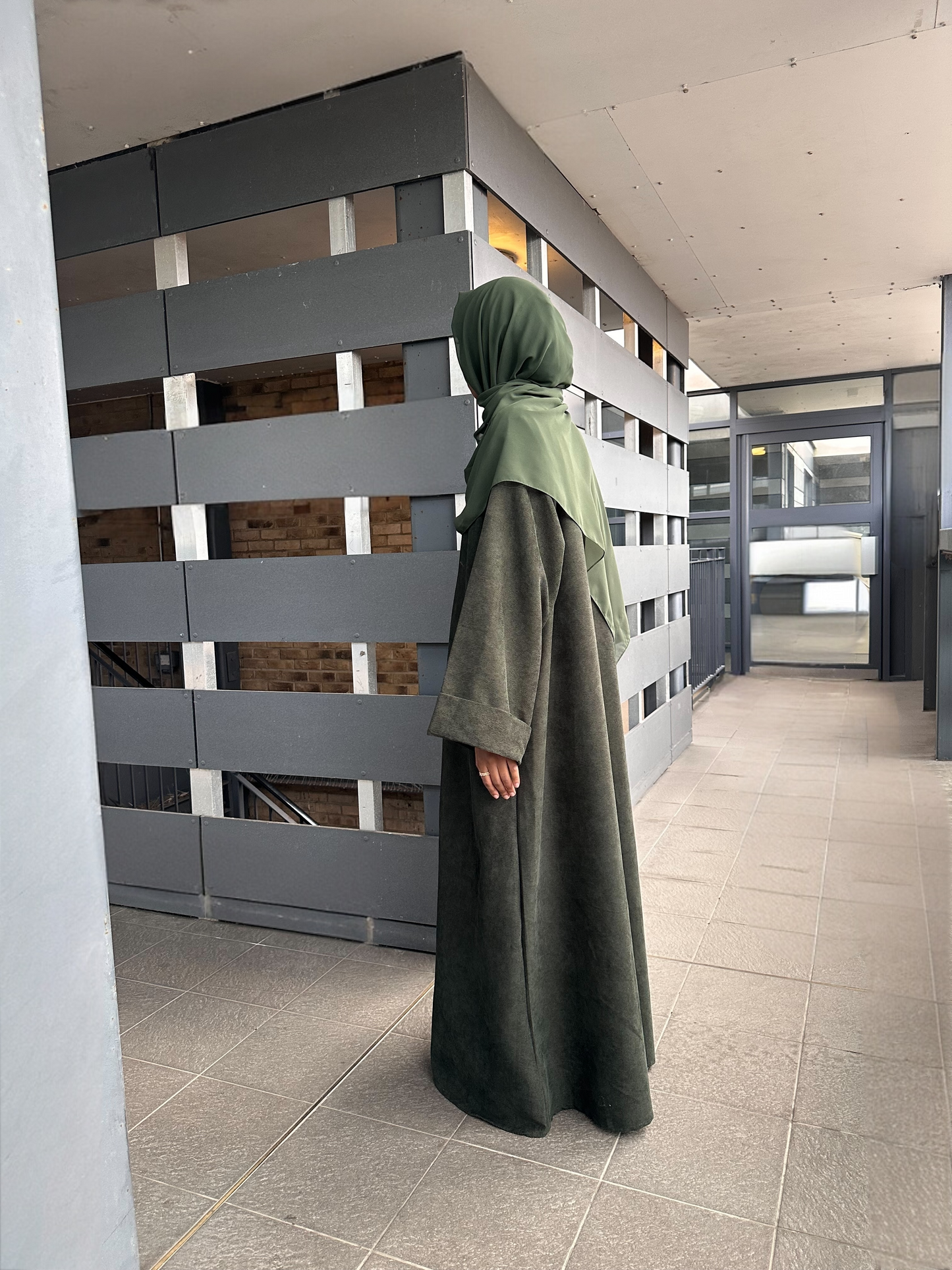 Olive Green Open Corduroy Abaya