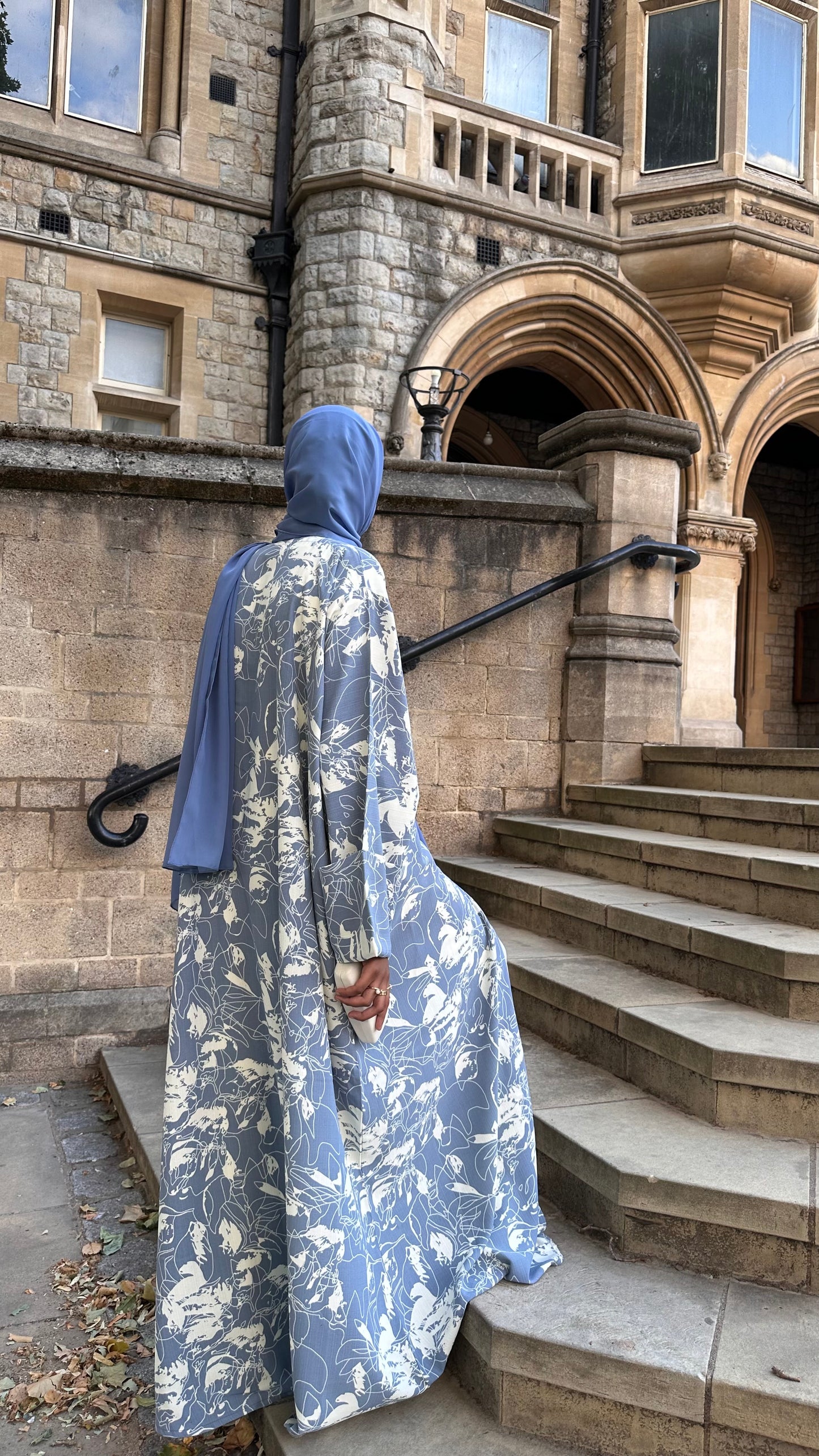 Dusty Blue Open Kimono Abaya