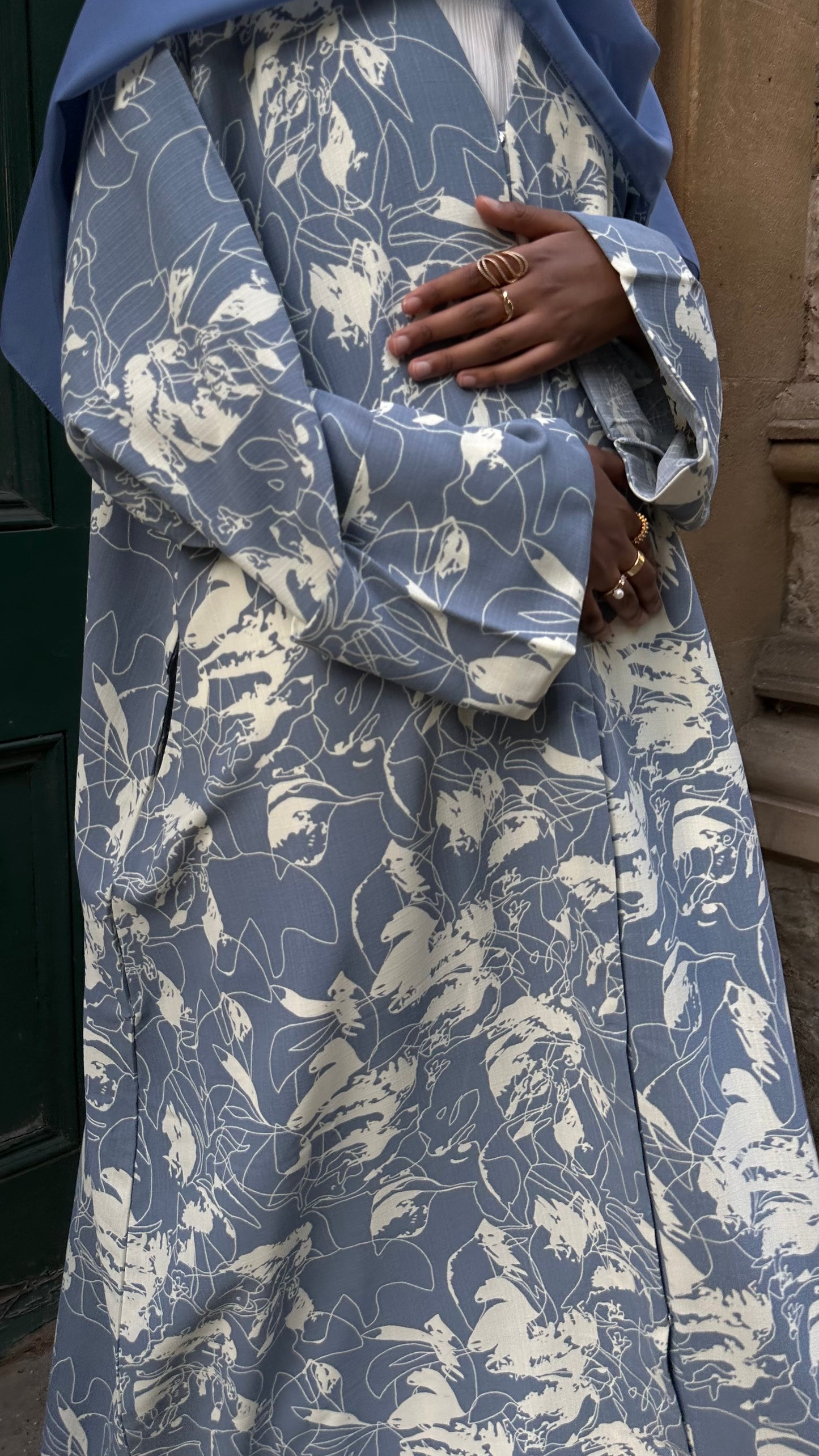 Dusty Blue Open Kimono Abaya