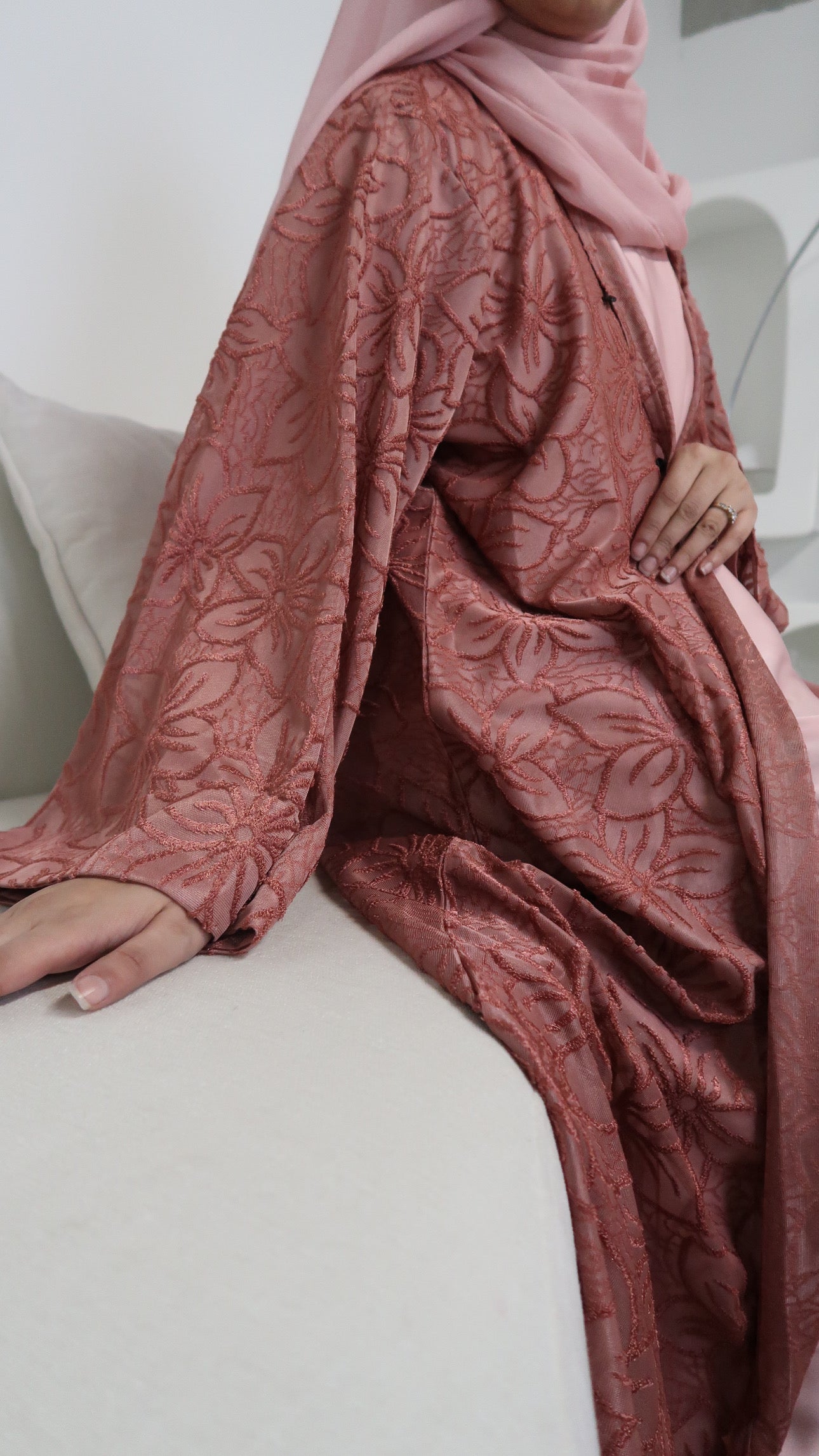 Blush Bloom Velvet Abaya