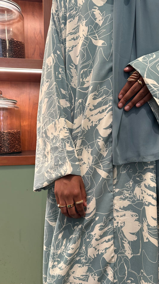 Aqua Blue Open Kimono Abaya