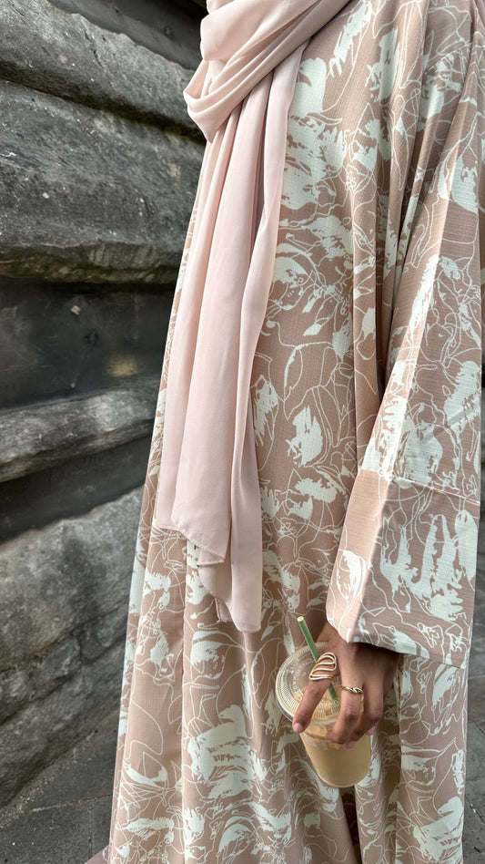 Blush Beige Open Kimono Abaya