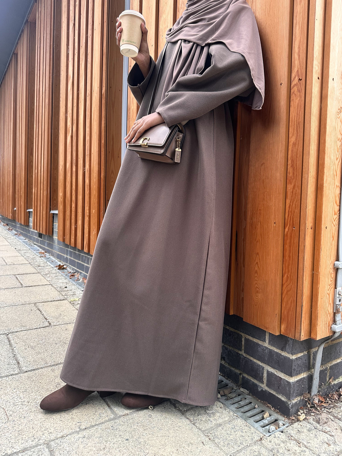 Mocha Soft Brushed Twill Abaya Dress