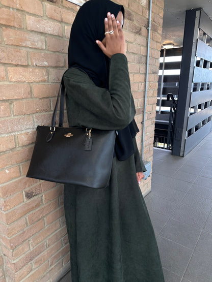 Dark Olive Green Corduroy Closed Abaya