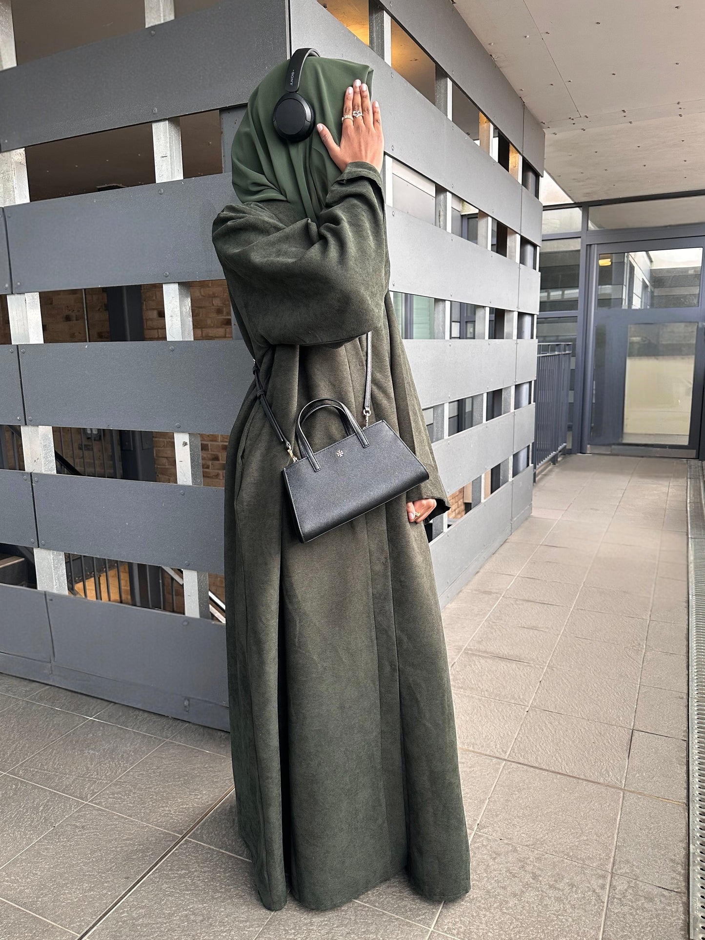 Olive Green Open Corduroy Abaya