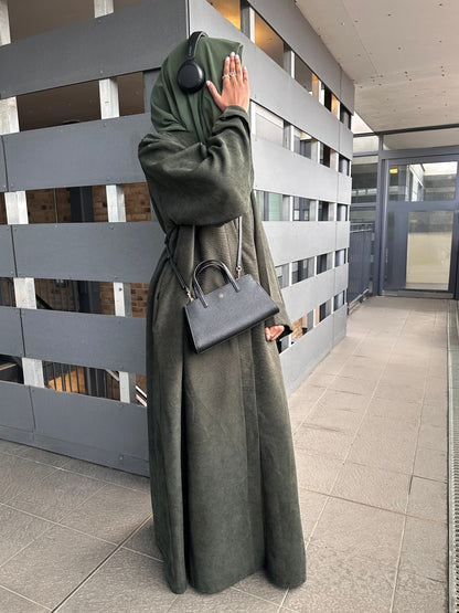 Olive Green Open Corduroy Abaya