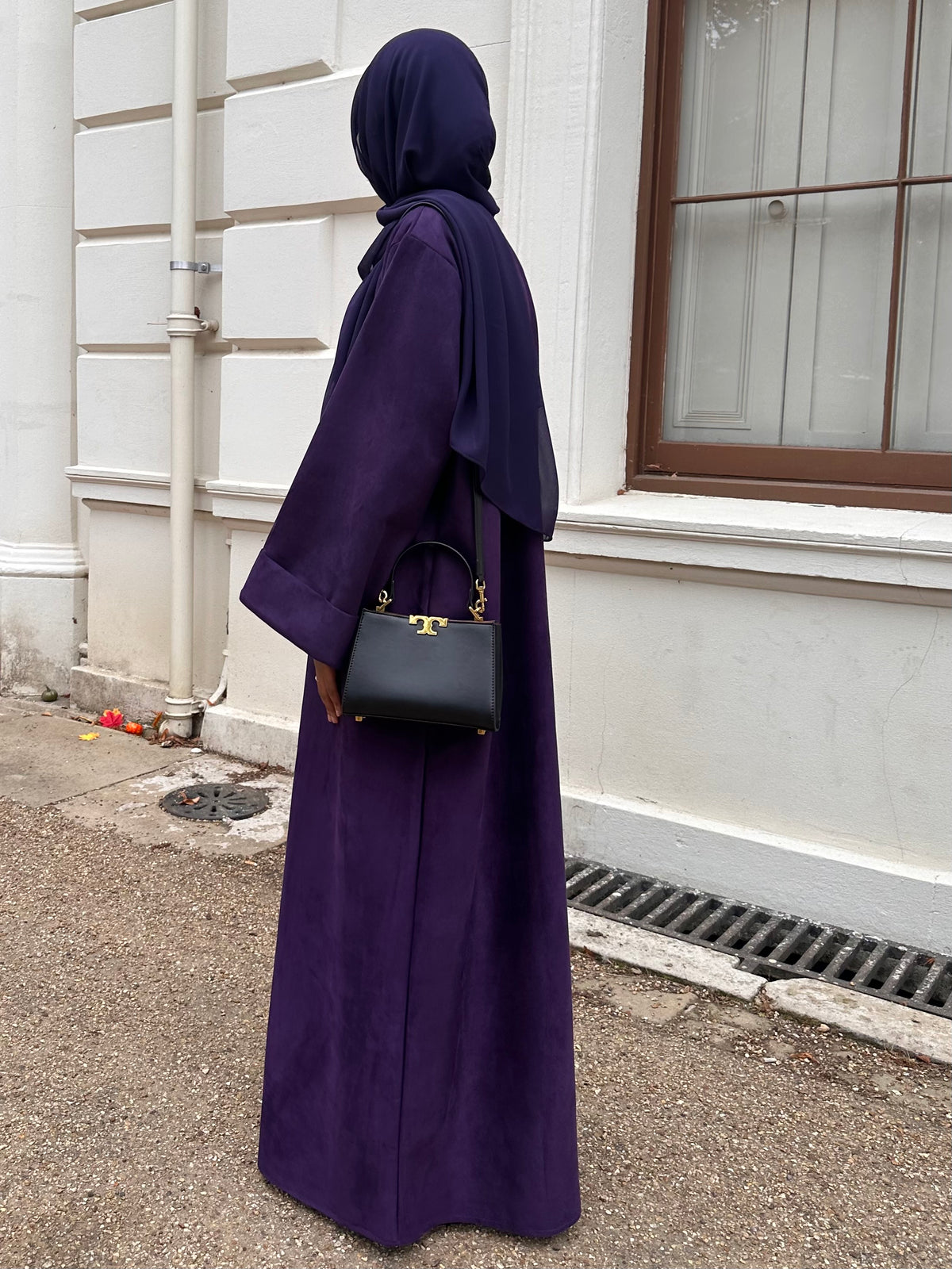 Deep Royal Purple Suede Closed Abaya