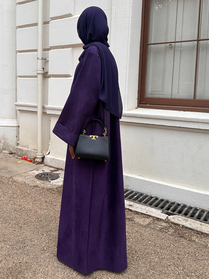 Deep Royal Purple Suede Closed Abaya