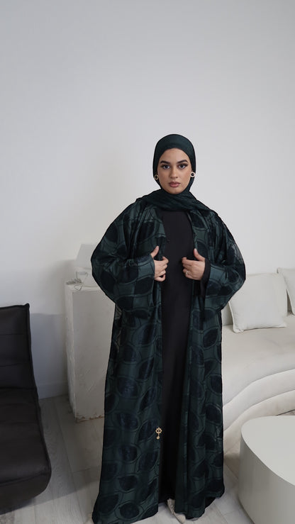 Emerald Velvet Bloom Abaya