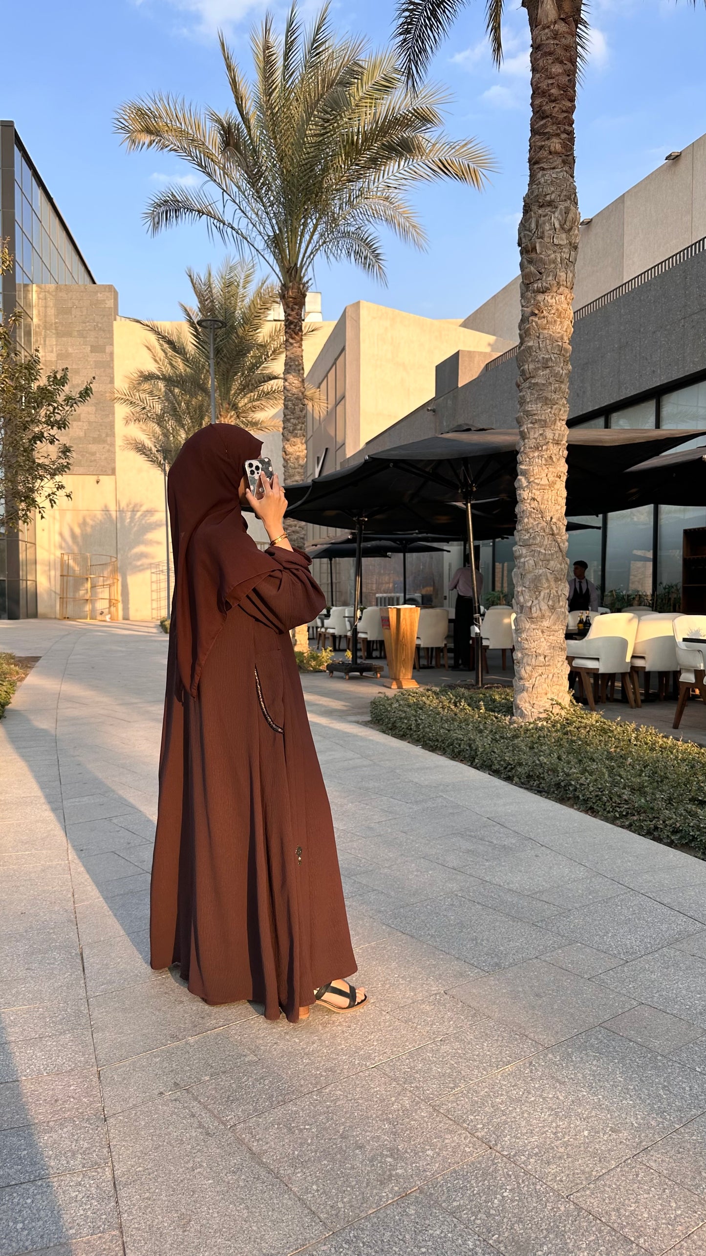 Brown Beads Luxe Abaya Set