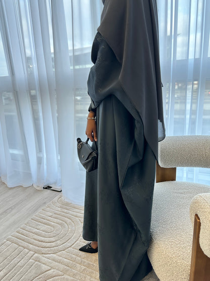 Midnight Teal Charcoal Jacquard Oversized Abaya