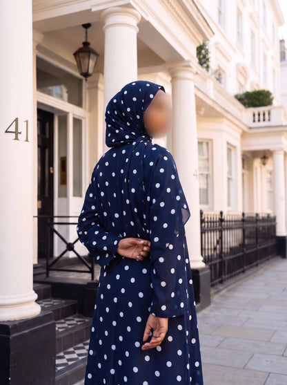 Sapphire Navy Fully Lined Polka Abaya Set