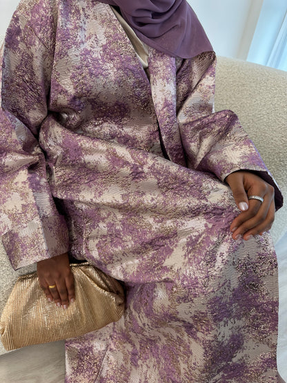 Soft Lilac and Champagne Beige Premium Jacquard Kimono Set