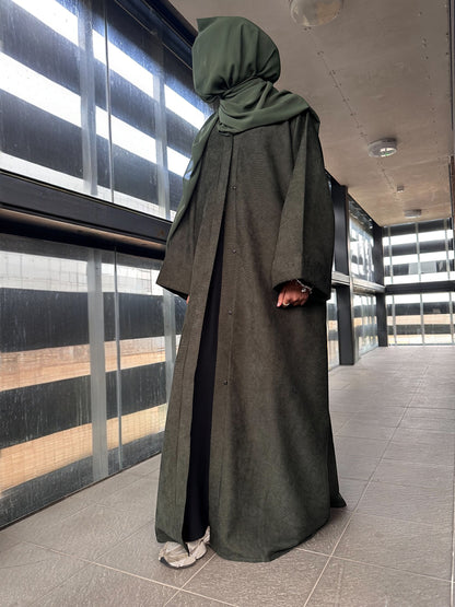Olive Green Open Corduroy Abaya