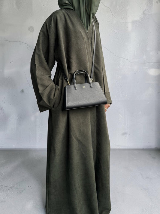Olive Green Corduroy Open Abaya