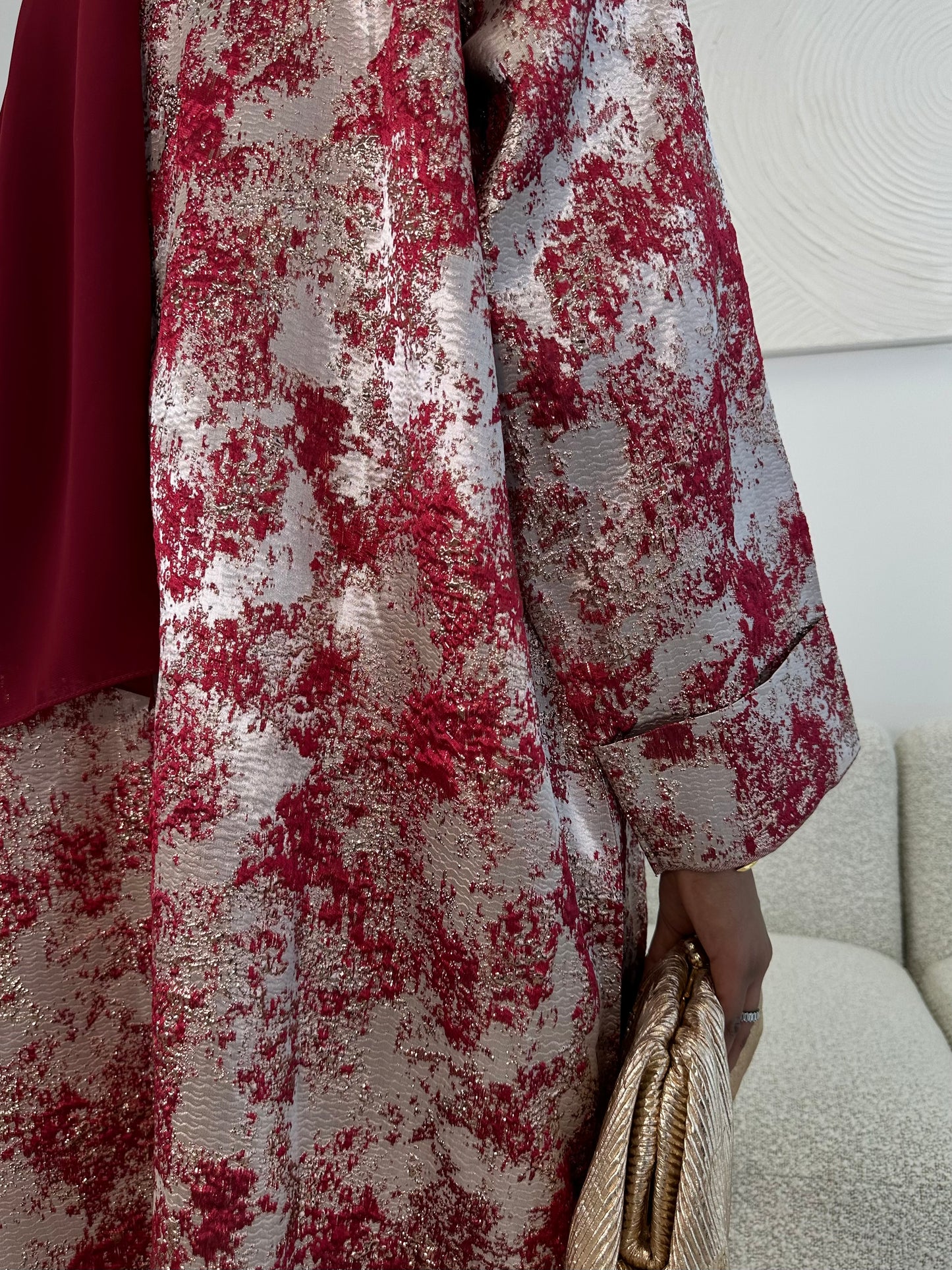 Burgundy and Champagne Premium Jacquard Kimono Set