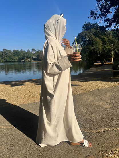 Golden Whisper Linen Kimono Abaya