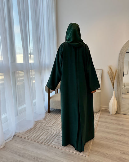 Bottle Green Linen Abaya Set