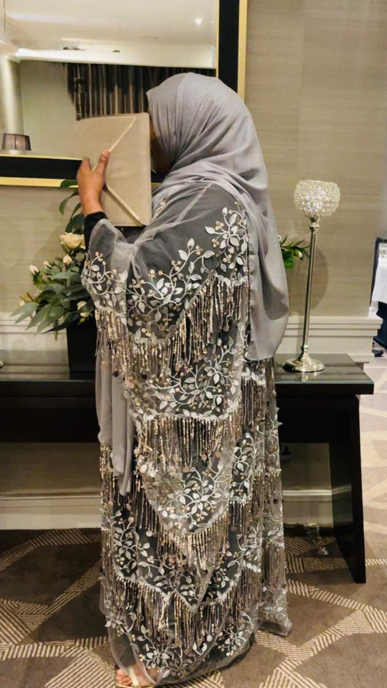 Glamour Grey Sheer Abaya Set