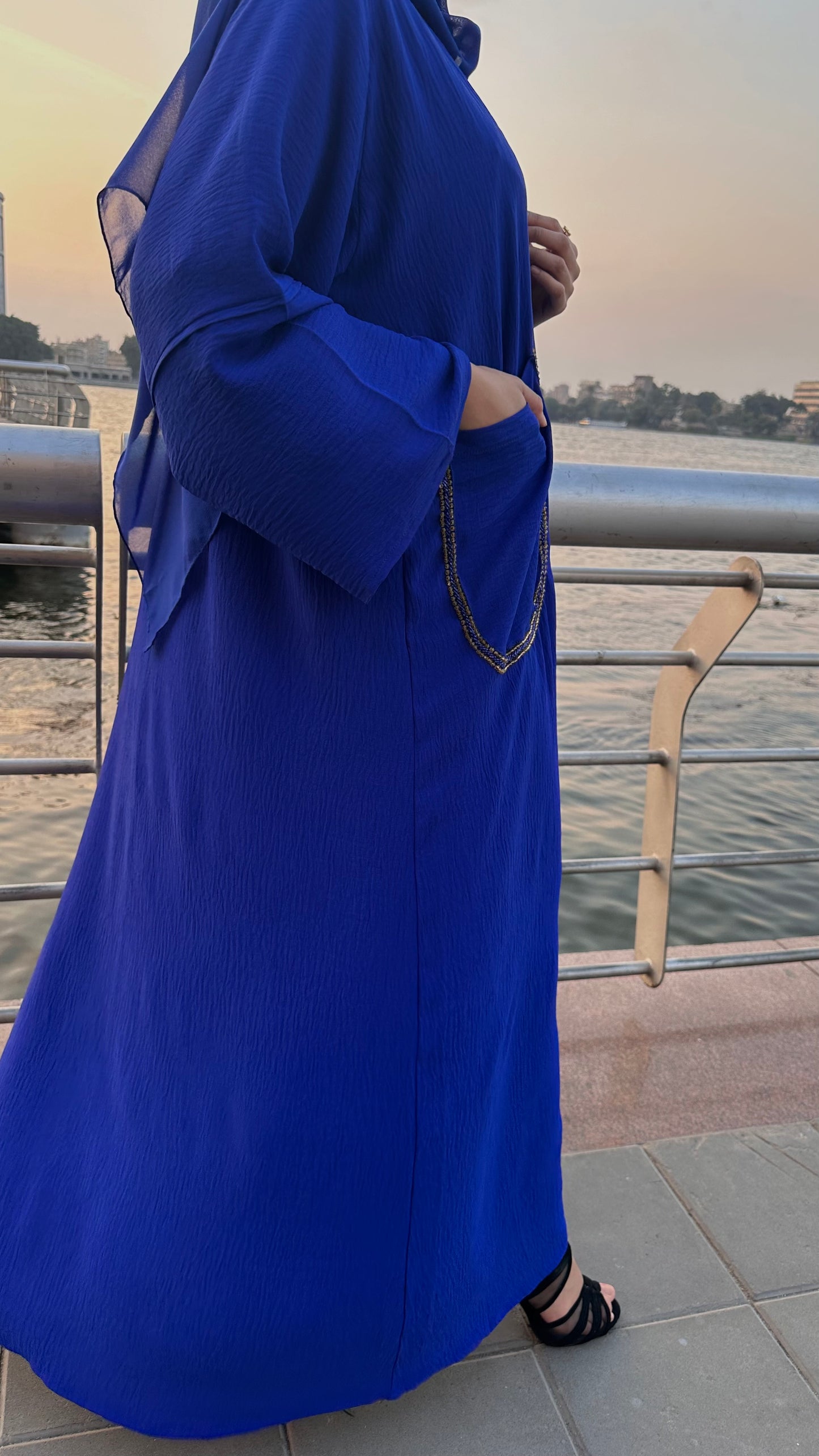 Royal Blue Beads Luxe Abaya Set