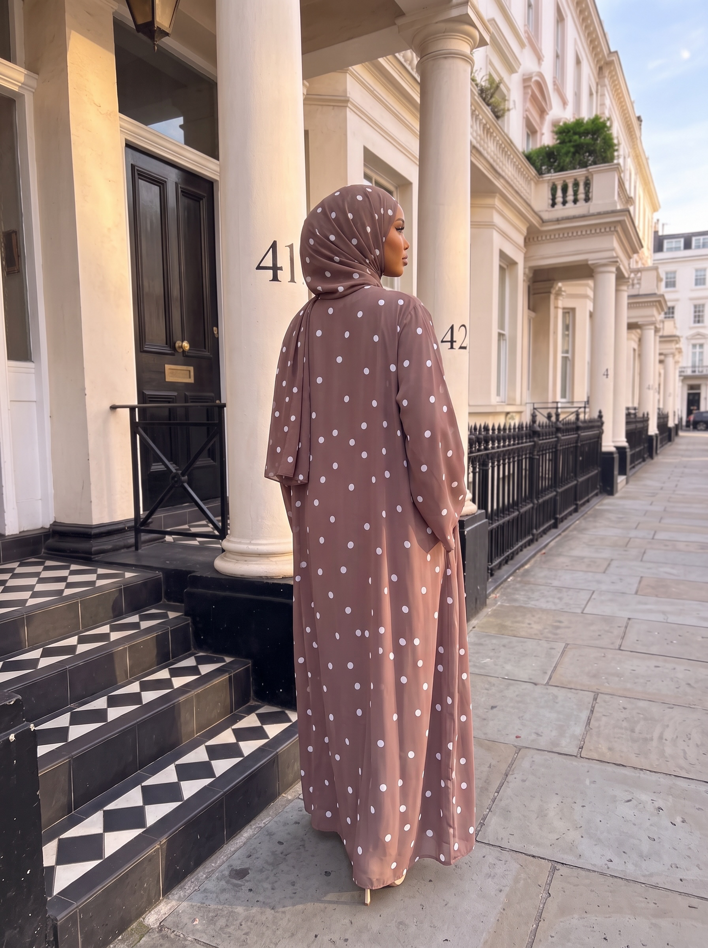 Mocha Taupe Polka Abaya Set