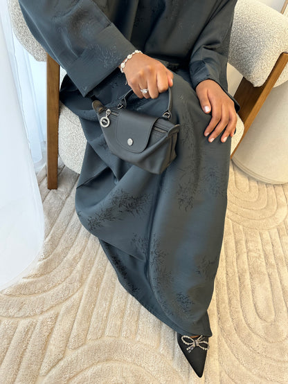 Midnight Teal Charcoal Jacquard Oversized Abaya