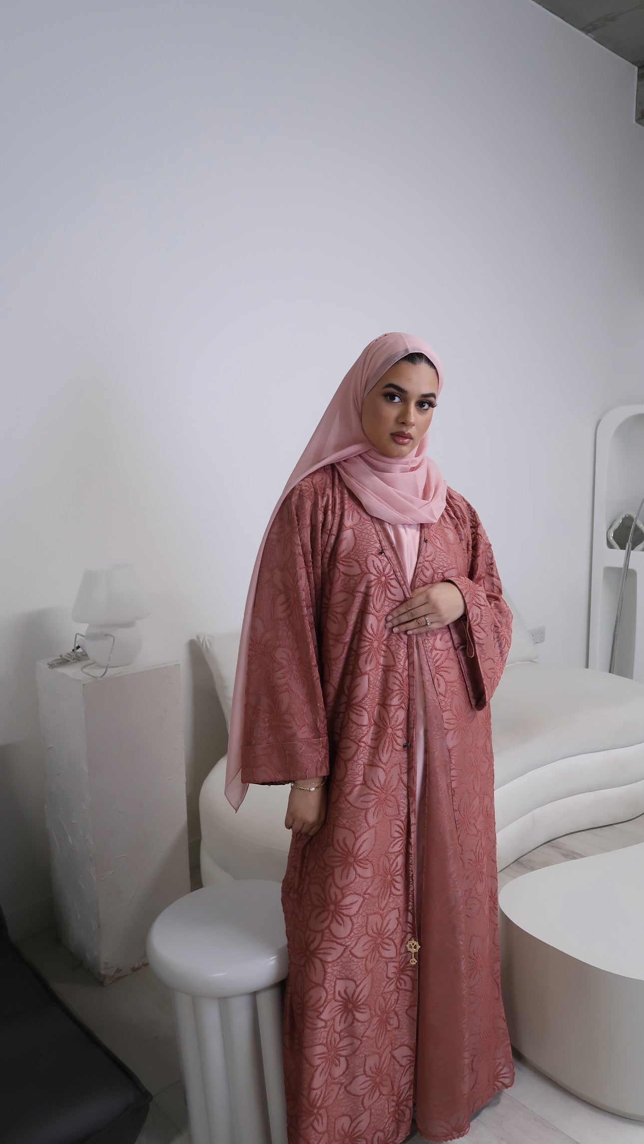 Blush Bloom Velvet Abaya Set