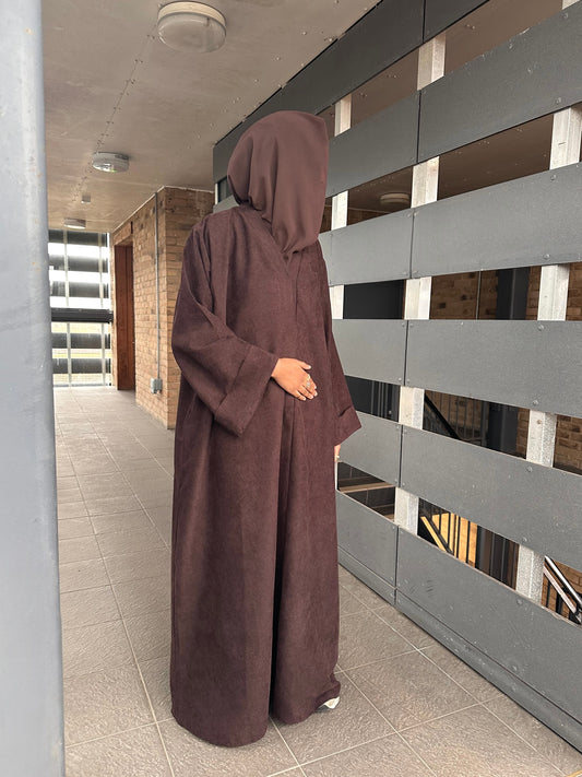 Espresso Brown Open Corduroy Abaya