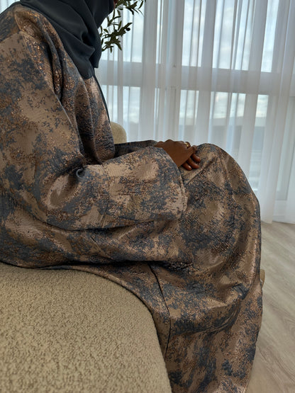 Dusty Blue and Champagne Beige Jacquard Dress Set