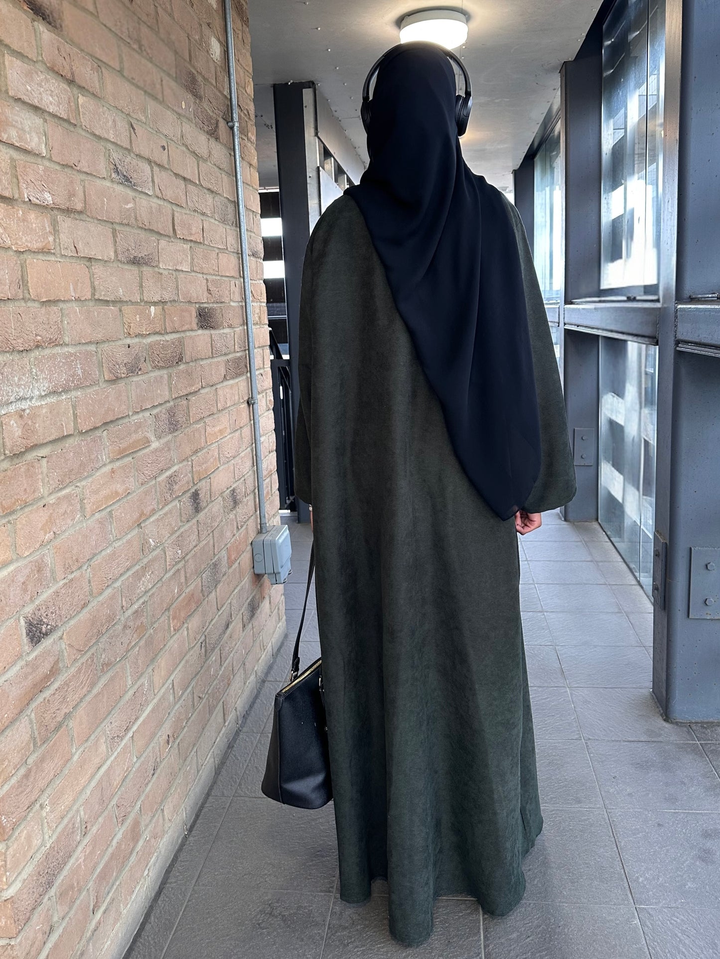 Dark Olive Green Corduroy Closed Abaya