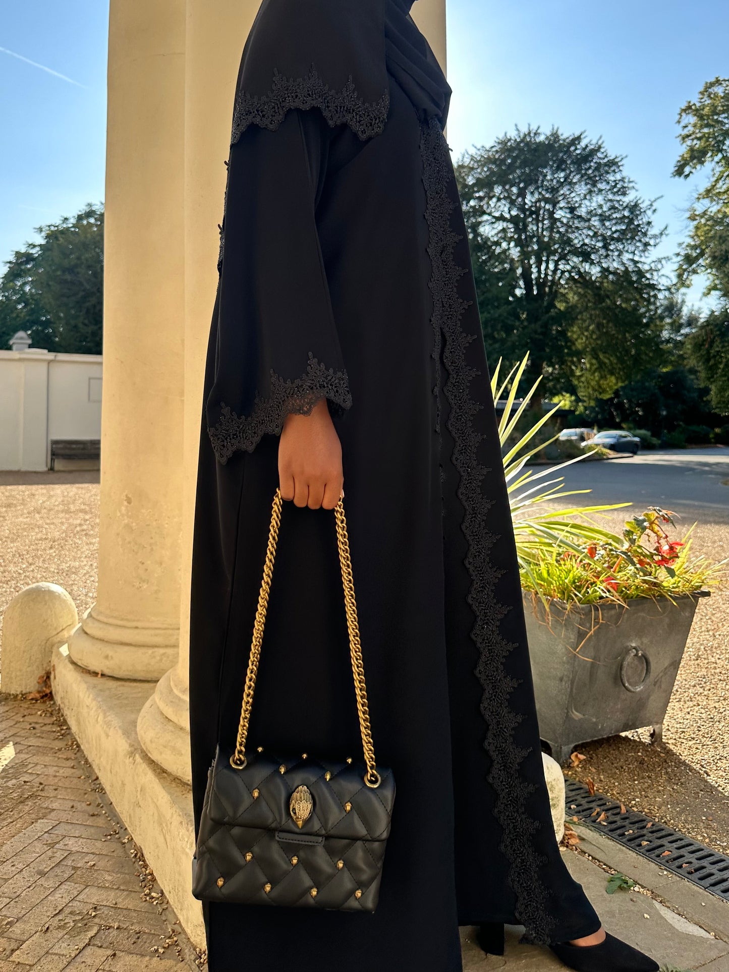 Black Embellished Lace Abaya Set