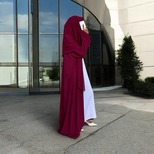 Burgundy Chiffon Abaya Set