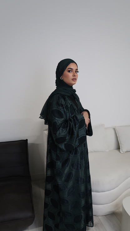 Emerald Velvet Bloom Abaya