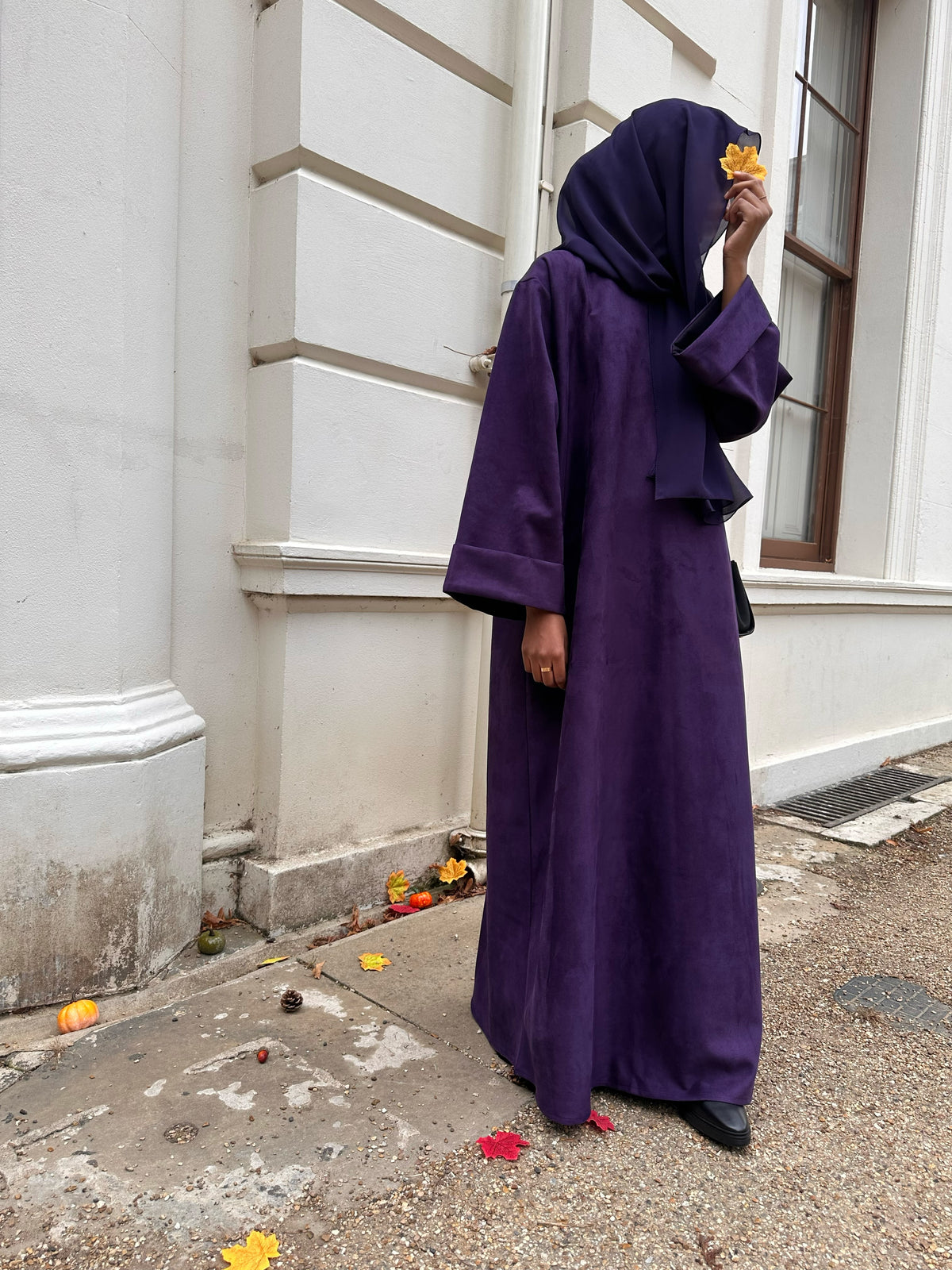 Deep Royal Purple Suede Closed Abaya