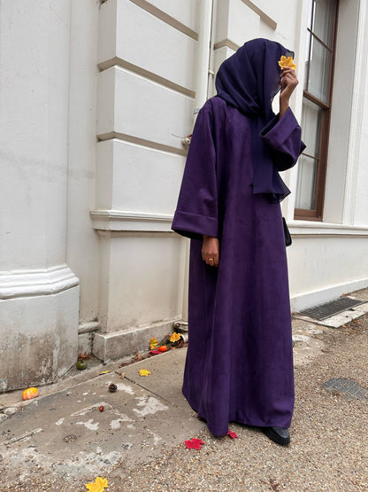 Deep Royal Purple Suede Closed Abaya