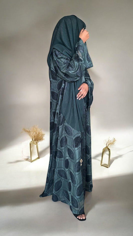 Emerald Velvet Bloom Abaya