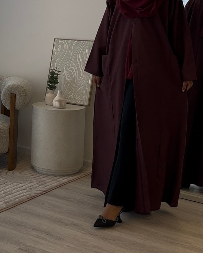 Burgundy Linen Abaya Set