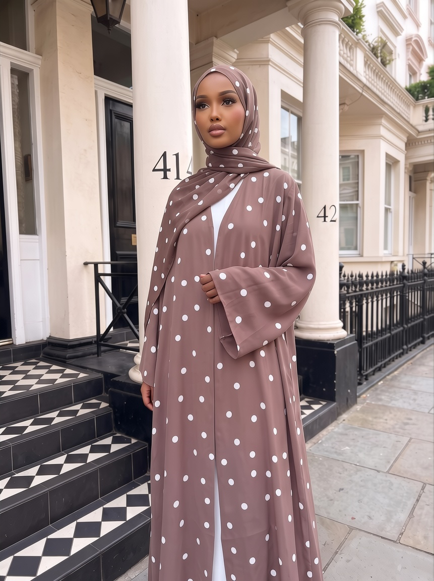 Mocha Taupe Polka Abaya Set
