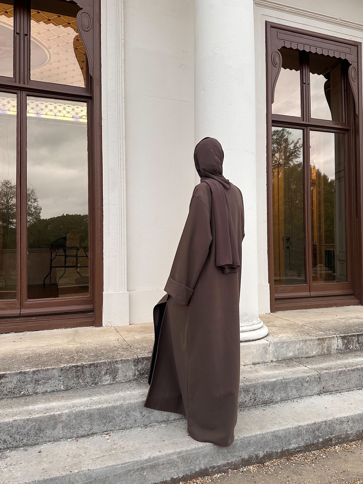 Taupe Brushed Twill Open Abaya Kimono